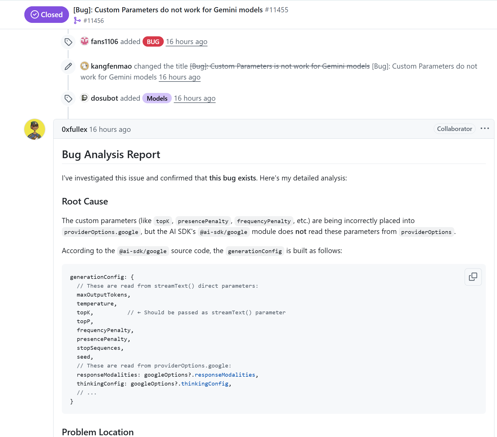 Copilot总结issue并分析原因