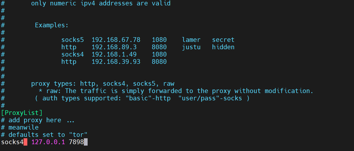 修改proxychains4.conf